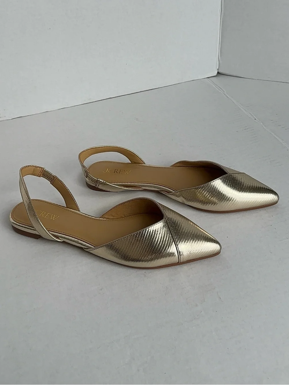 Crew Factory Metallic Gold Lizard Slingback Flats Pointed Toe Women’s 7.5